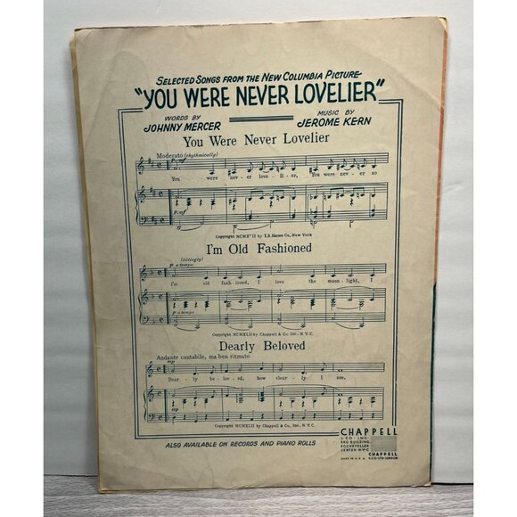 Dearly Beloved Vintage Piano Sheet Music You Were Never Lovelier Johnny Mercer - Picture 4 of 6